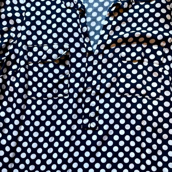 Splendid top M White Blue Polka Dot Long Sleeve Blouse ST1206RT - Picture 2 of 5